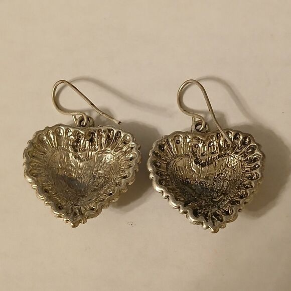 Vintage Women's Heart Silver Tone Dangle Drop Earrings - Picture 2 of 11